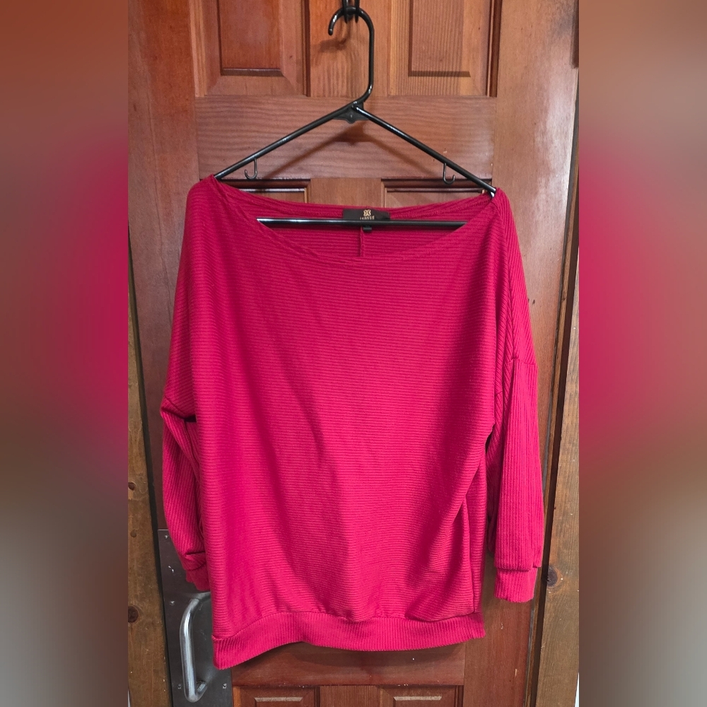 Women's Ribbed Long Sleeve Shirt - Red